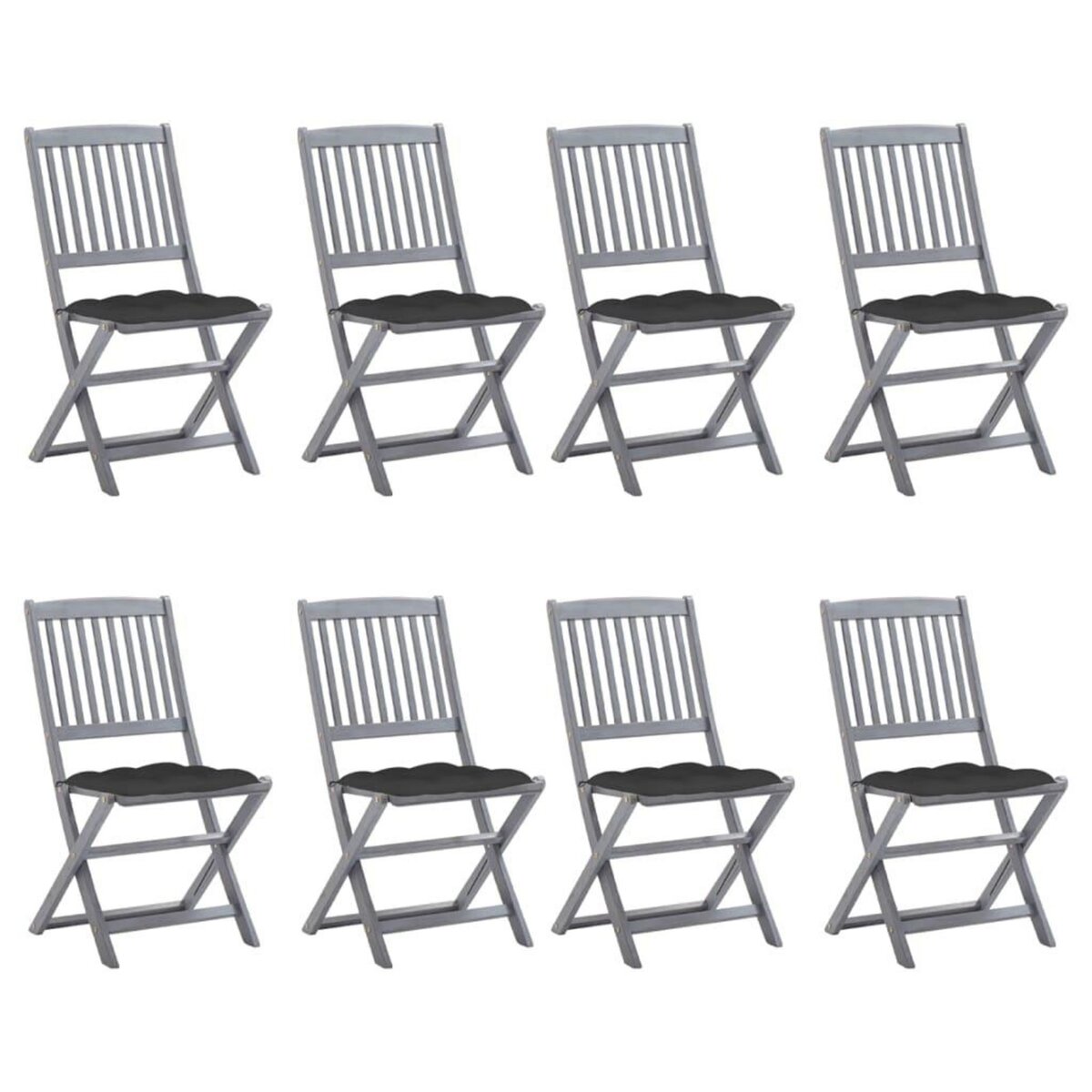 VIDAXL Chaises pliables d'exterieur lot de 8 et coussins Bois d'acacia