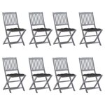 VIDAXL Chaises pliables d'exterieur lot de 8 et coussins Bois d'acacia