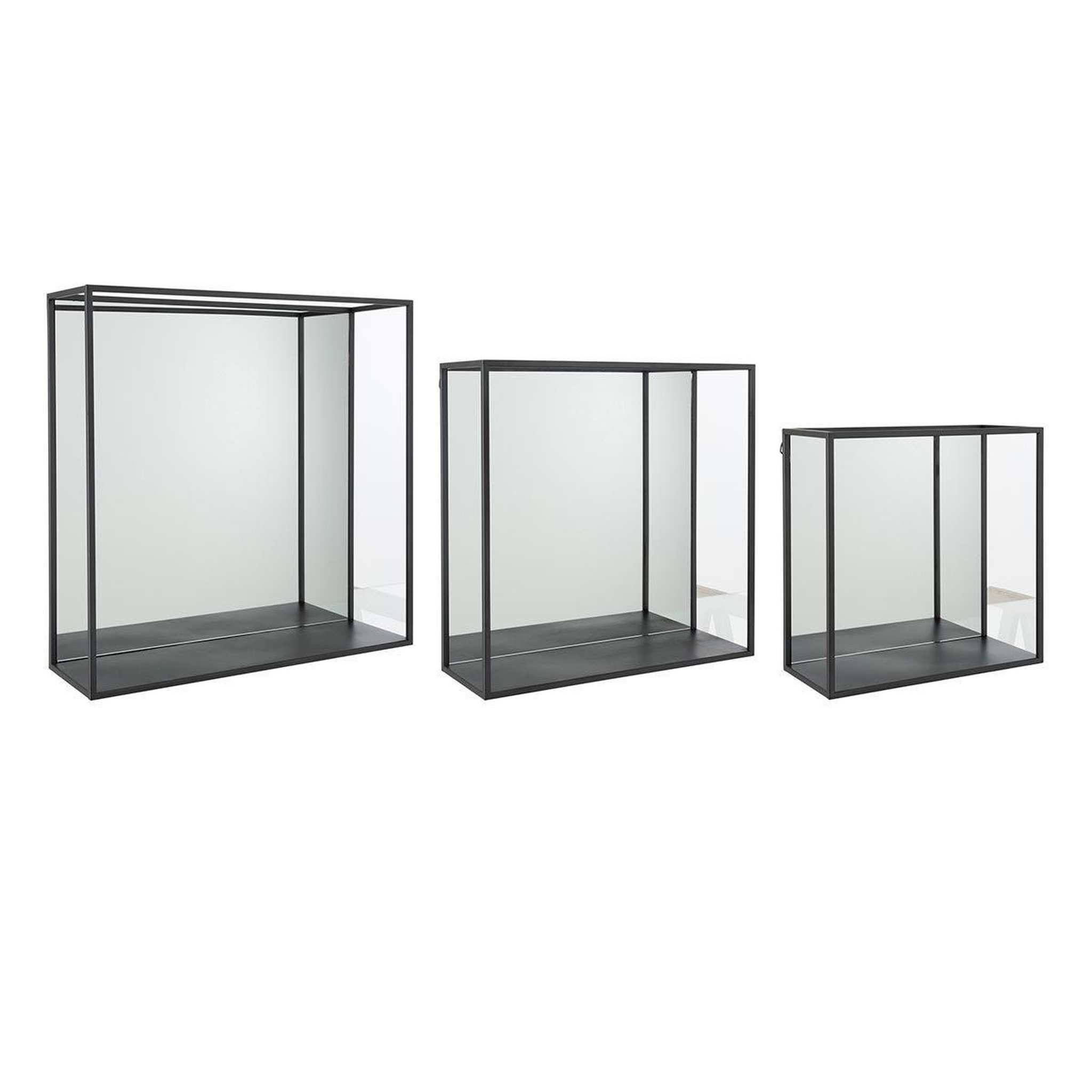 J-LINE Lot de 3 étagères murales déco  miroir  60cm noir