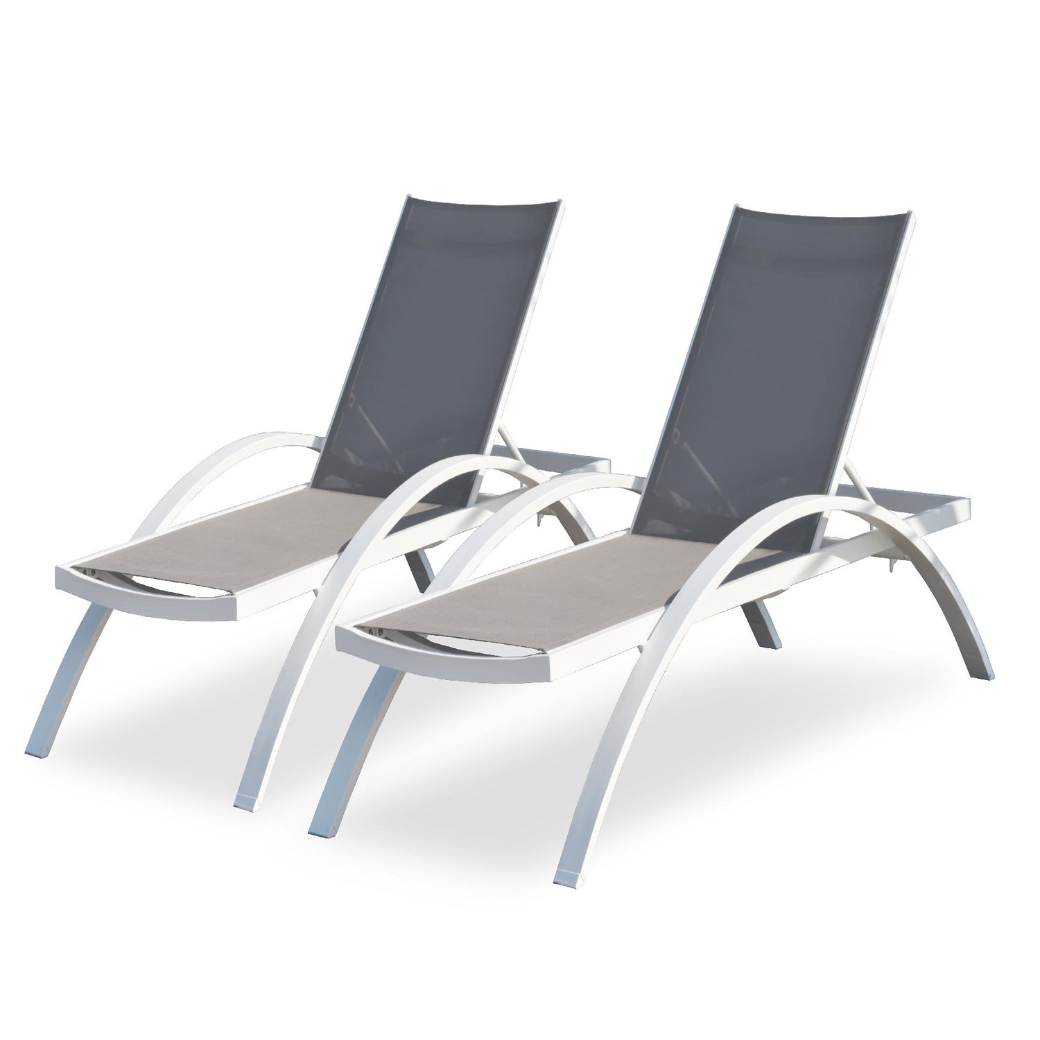 Dcb Garden Lot de 2 bains de soleil en toile plastifiée et aluminium