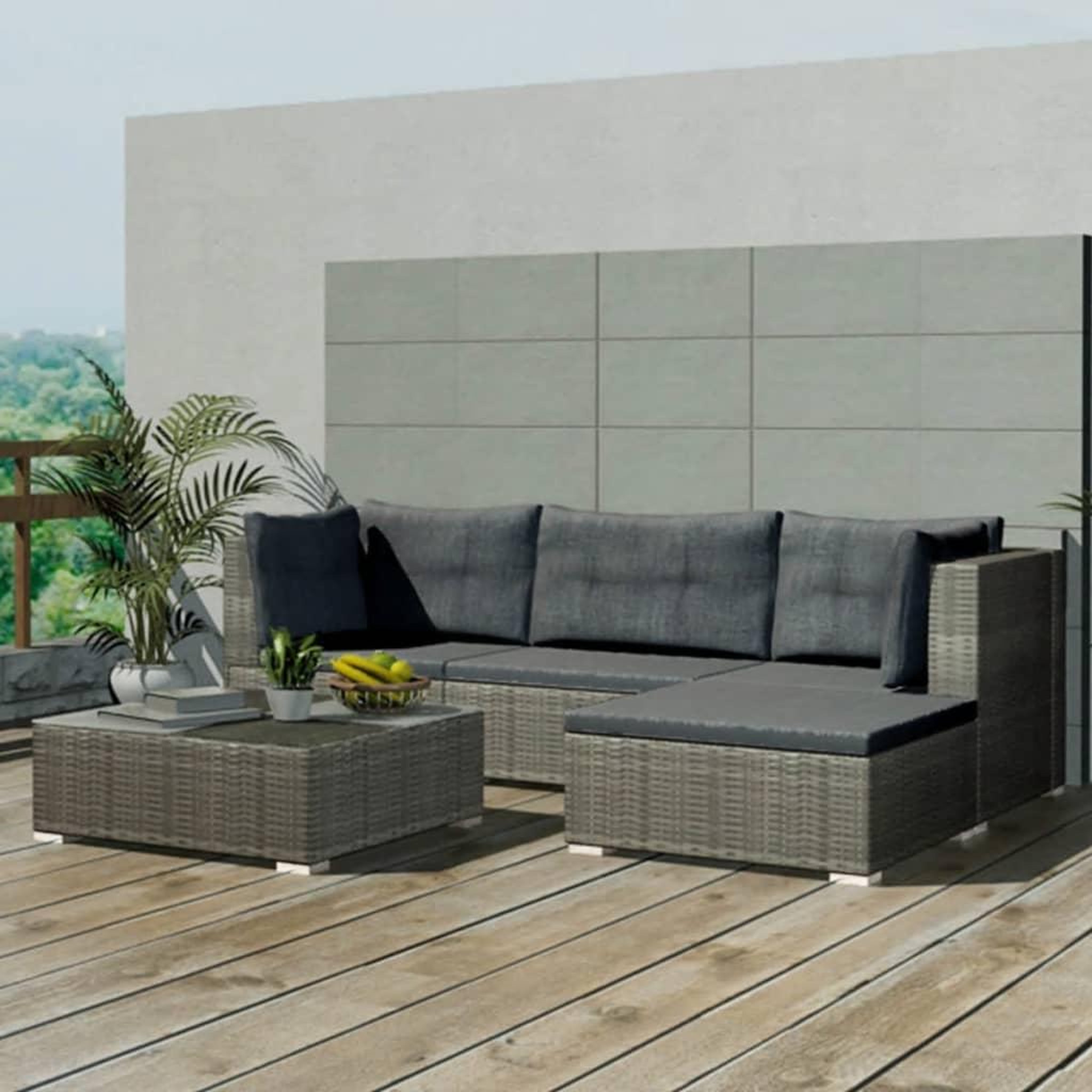 VIDAXL Salon de jardin 5 pcs avec coussins resine tressee gris