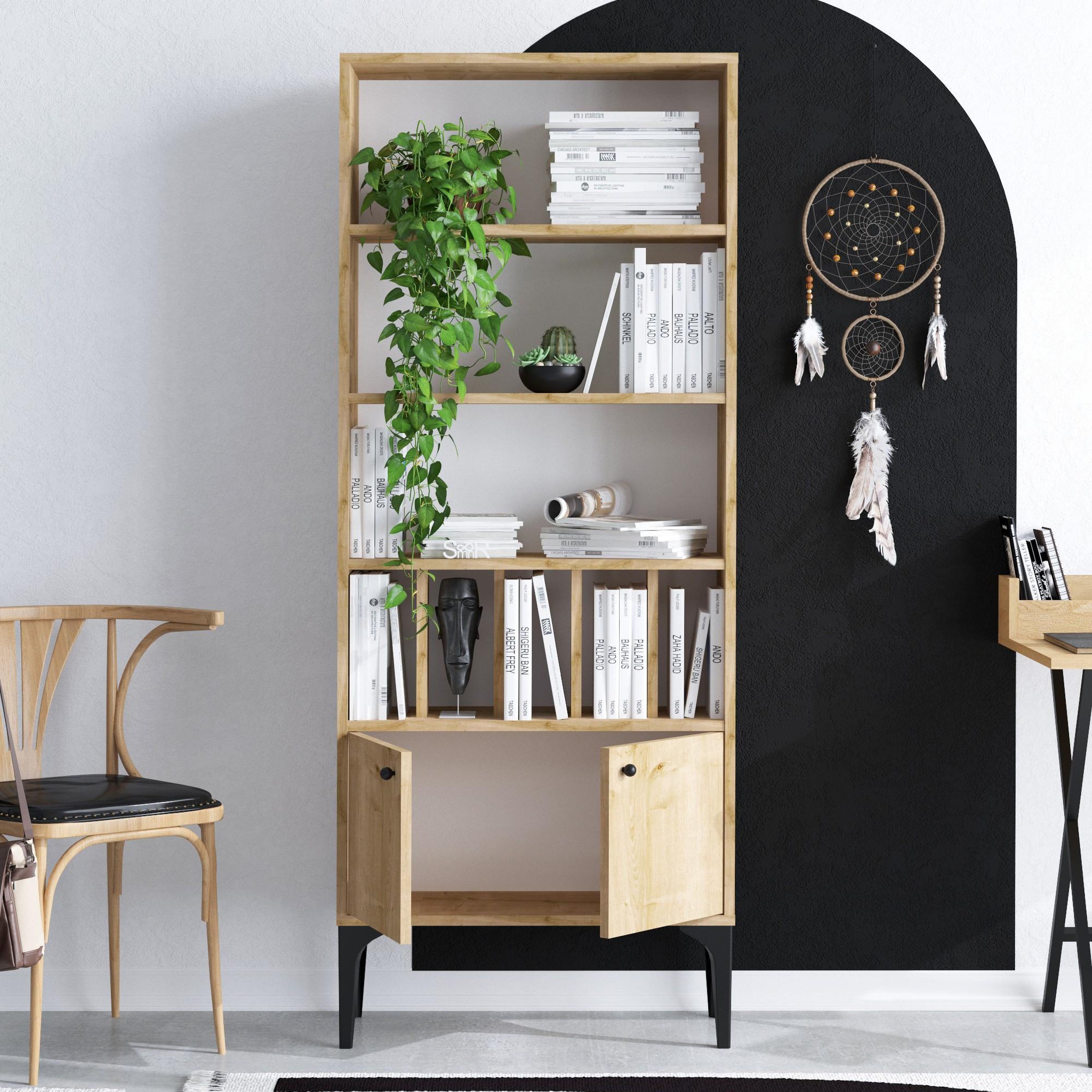 Voir la diapositive 3 : Habitat et Jardin Bibliothèque en bois  Pollux  - 60 x 30 x 175 cm - Chêne Saphir