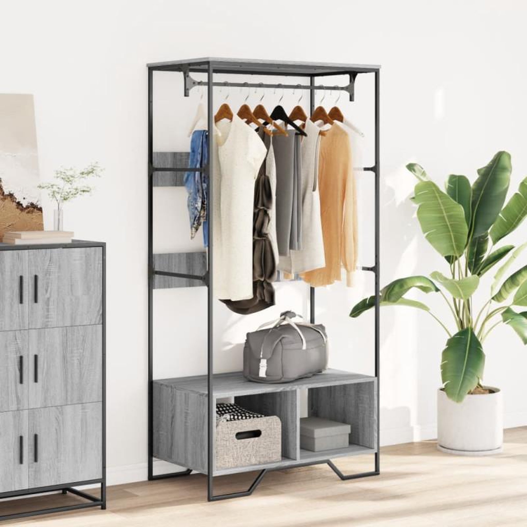 Voir la diapositive 3 : VIDAXL Armoire sonoma gris 90x50x180 cm bois d ingénierie