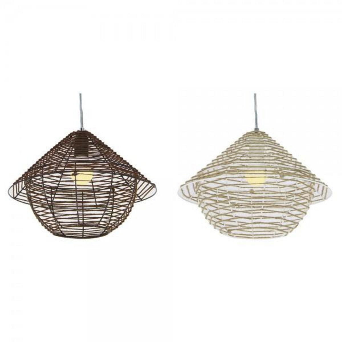 MARKET24 Suspension DKD Home Decor Blanc Marron Noir Naturel Métal Corde Plastique 50 W 220 V Urbaine 38 x 38 x 27 cm (2 Unités)