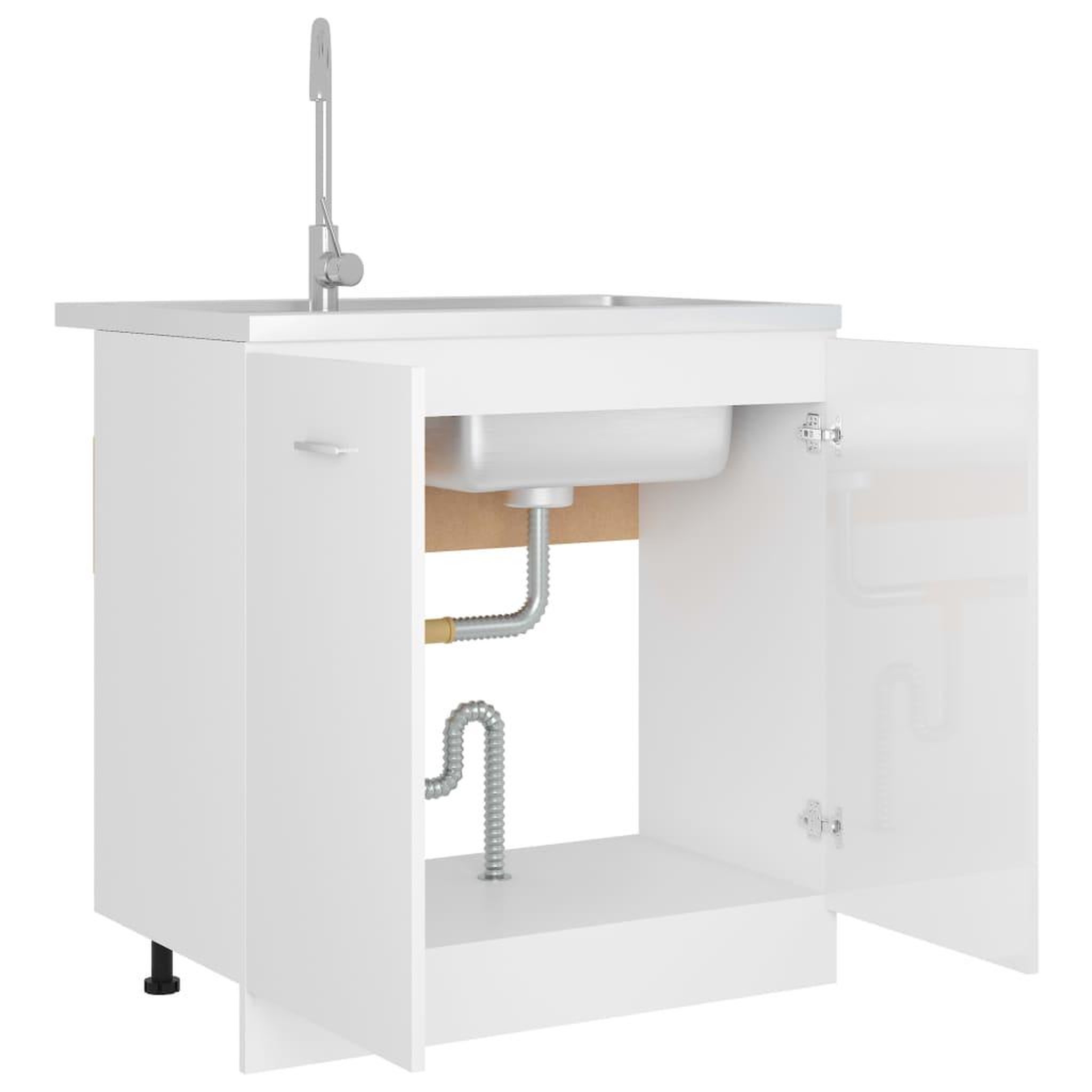 Voir la diapositive 4 : VIDAXL Armoire de plancher d'evier Blanc brillant Bois d'ingenierie