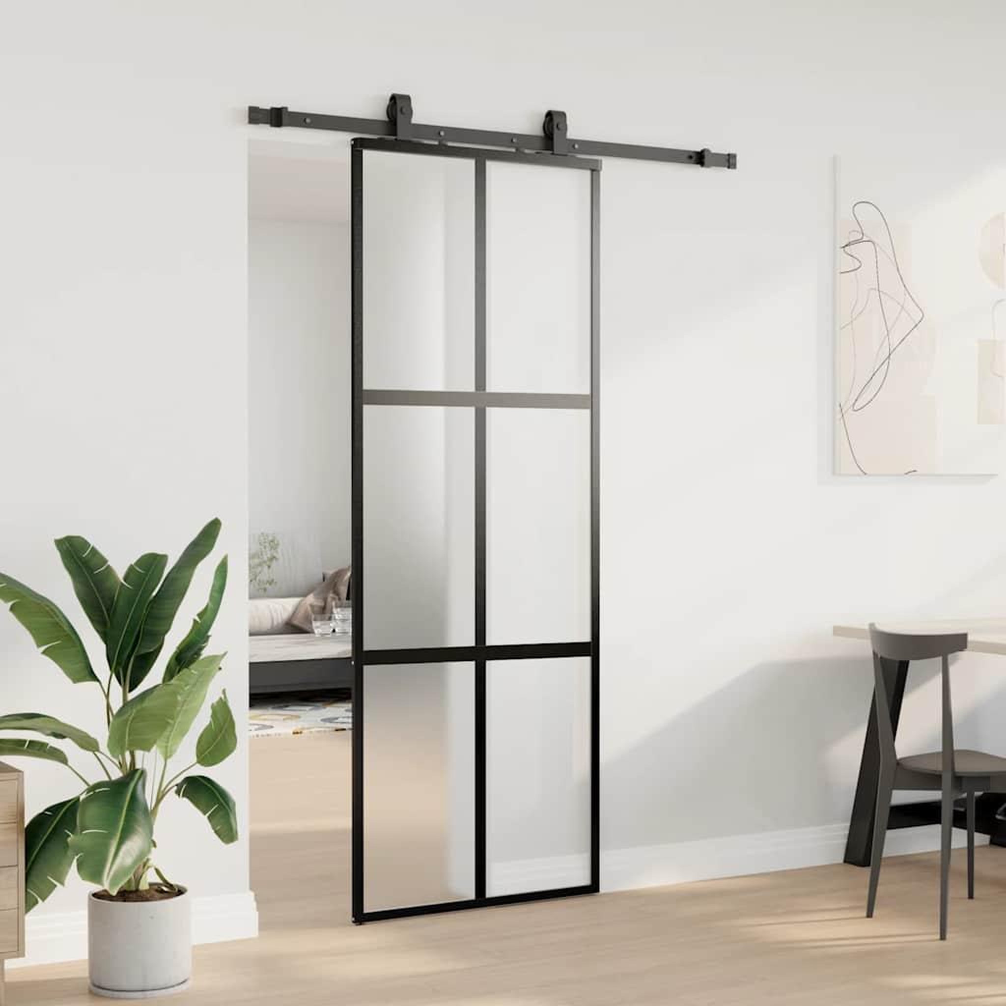 Voir la diapositive 3 : VIDAXL Porte coulissante kit quincaillerie noir 76x205 cm verre trempe