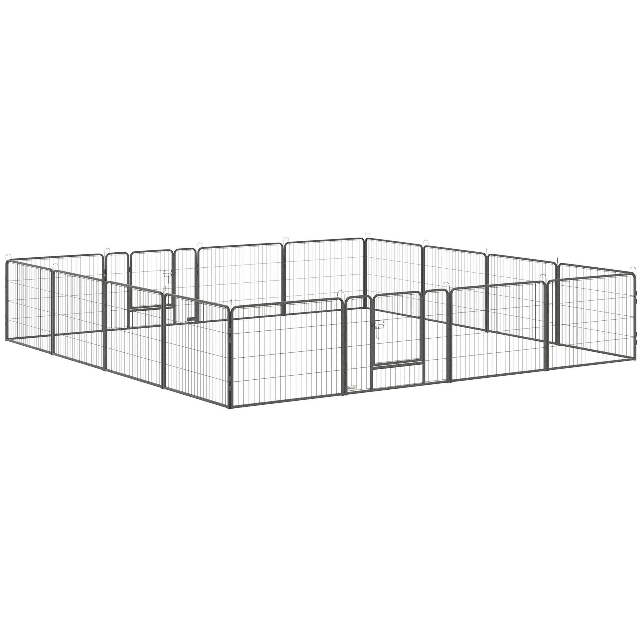 PAWHUT Parc enclos chien modulable pliable 16 panneaux H.60cm 2 portes verrouillables acier époxy gris moucheté