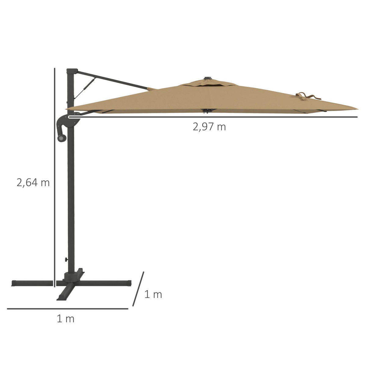 OUTSUNNY Parasol déporté carré pivotant 360° manivelle dim. 2,97L x 2,97l x 2,64H m alu. polyester kaki