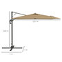 Voir la diapositive 3 : OUTSUNNY Parasol déporté carré pivotant 360° manivelle dim. 2,97L x 2,97l x 2,64H m alu. polyester kaki
