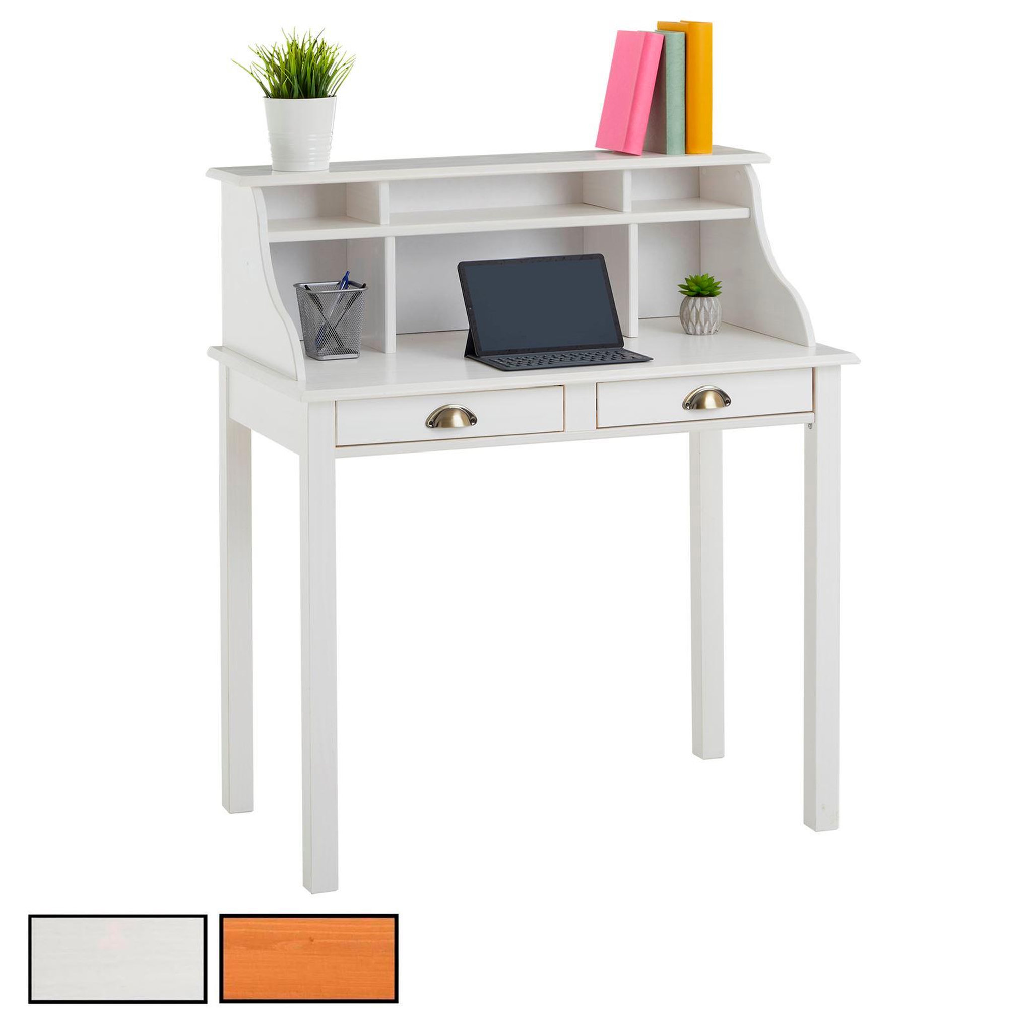 IDIMEX Bureau secrétaire MARLENE, avec 2 tiroirs, en pin massif. Coloris disponibles : Marron