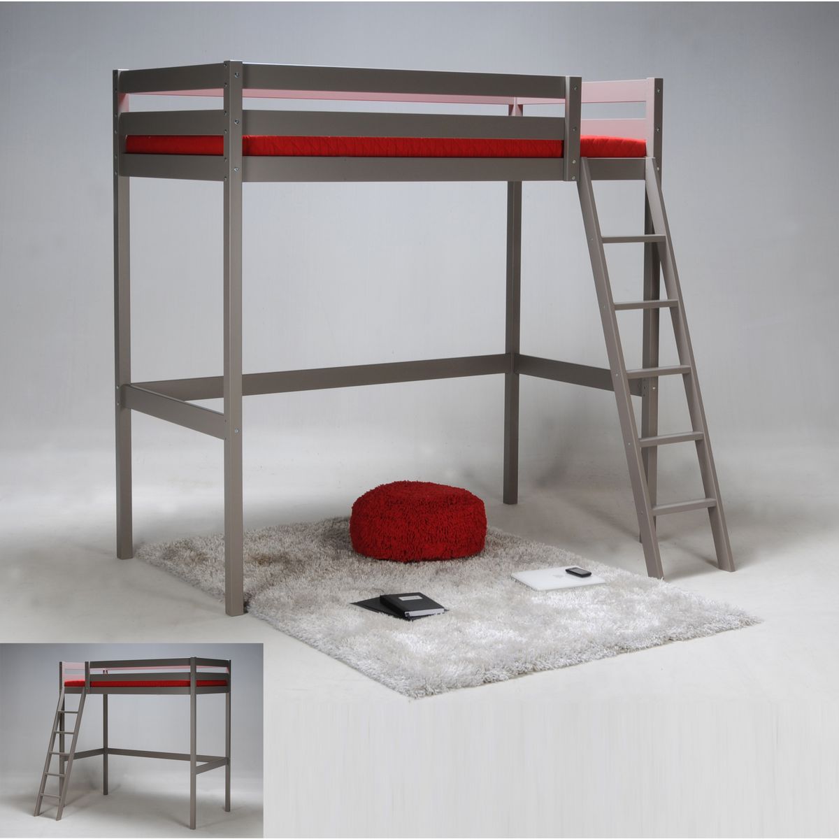 Lit Mezzanine 90 x 190 cm bois massif + sommier CITY