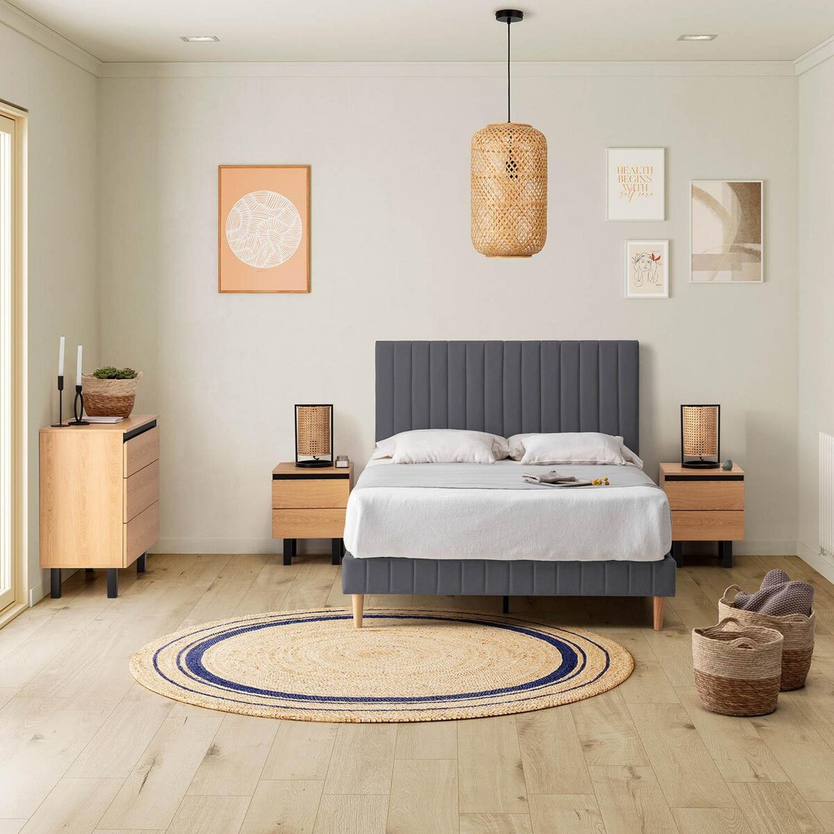 VS VENTA-STOCK Base rembourrée Eris 140x200 cm Gris foncé