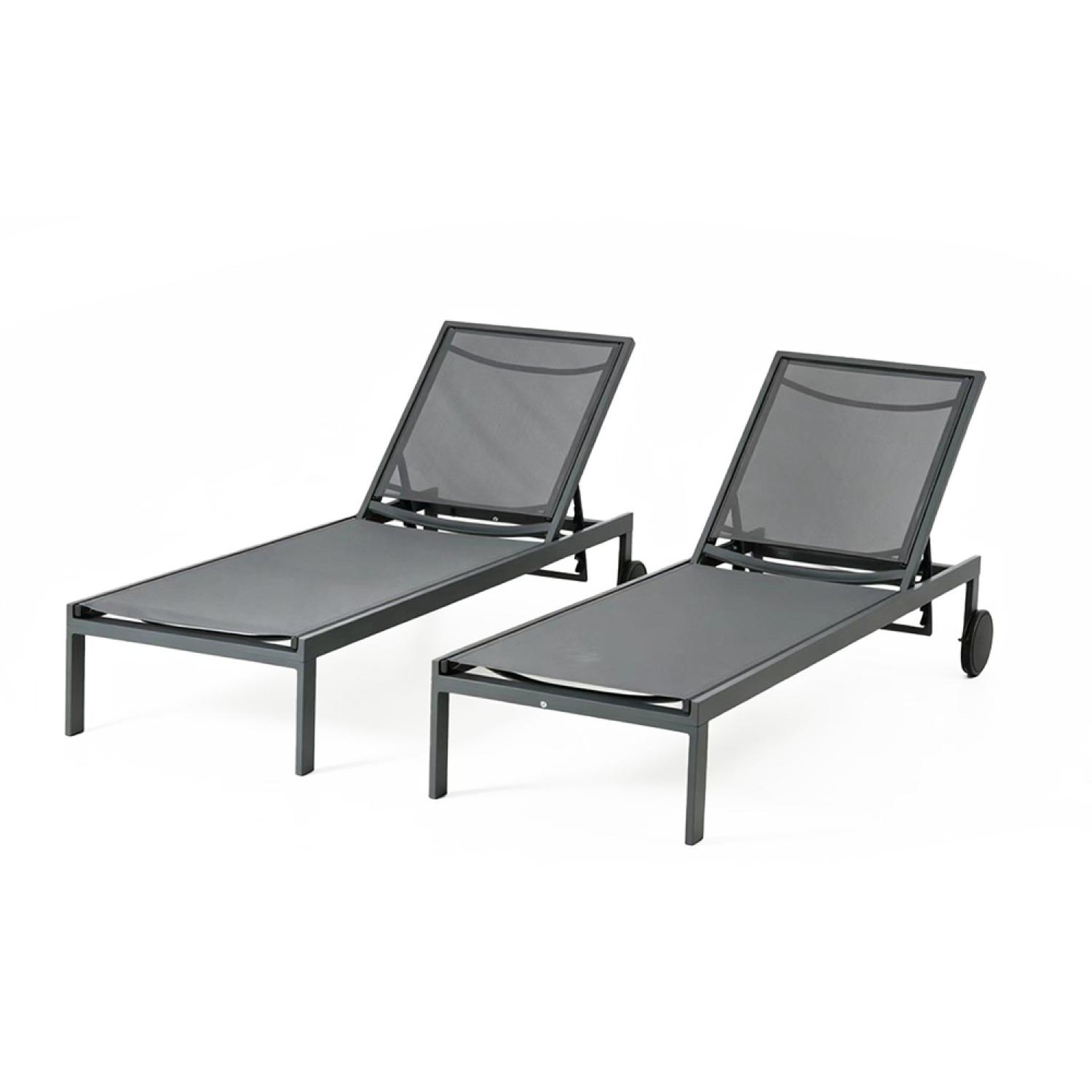 CONCEPT USINE Lot de 2 bains de soleil inclinables gris foncé avec roues en aluminium cuba