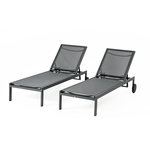 CONCEPT USINE Lot de 2 bains de soleil inclinables gris foncé avec roues en aluminium CUBA