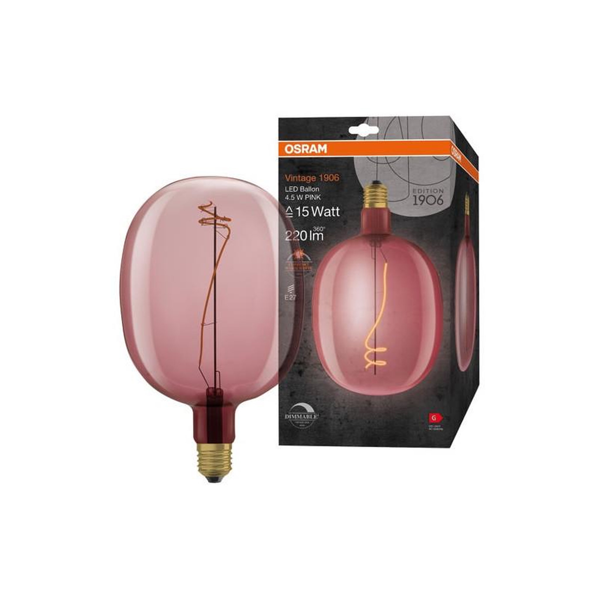 Osram 1906 BALLON CLAIR FIL ROSE 4.5W E27 CH OSRAM - 4058075761896