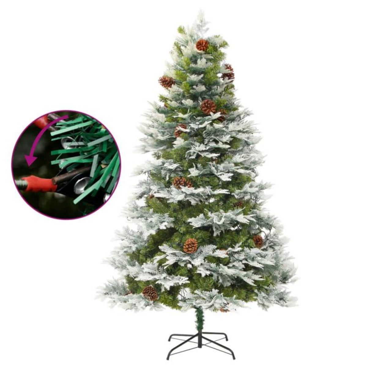 VIDAXL Sapin de Noël pré éclairé et pommes de pin vert 195cm PVC et PE