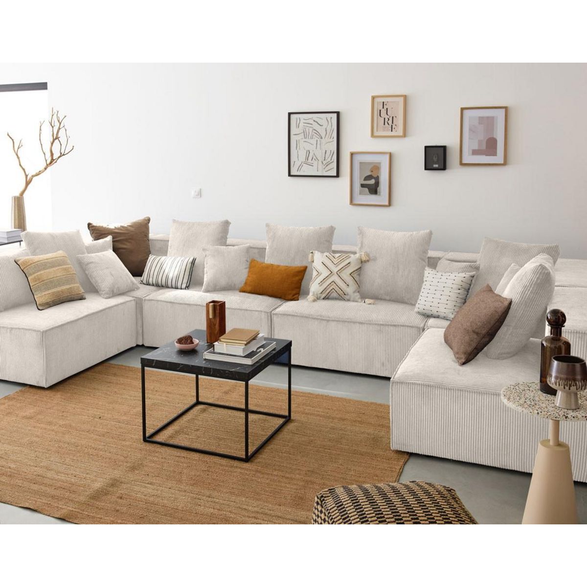 LISA DESIGN Colombine - canapé modulable panoramique - 7 places - en velours côtelé