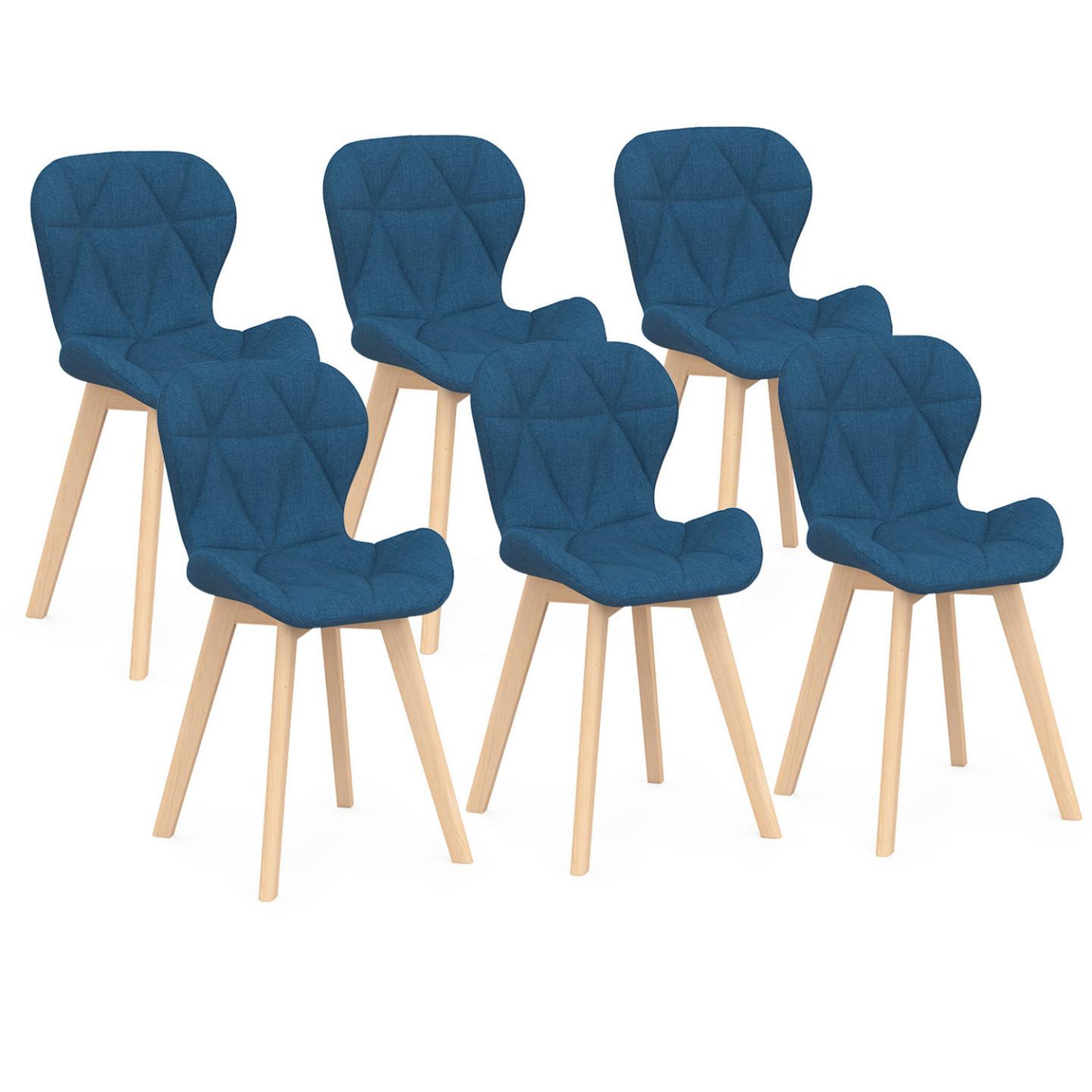 ID MARKET Lot de 6 chaises robine en tissu bleu canard pour salle à manger