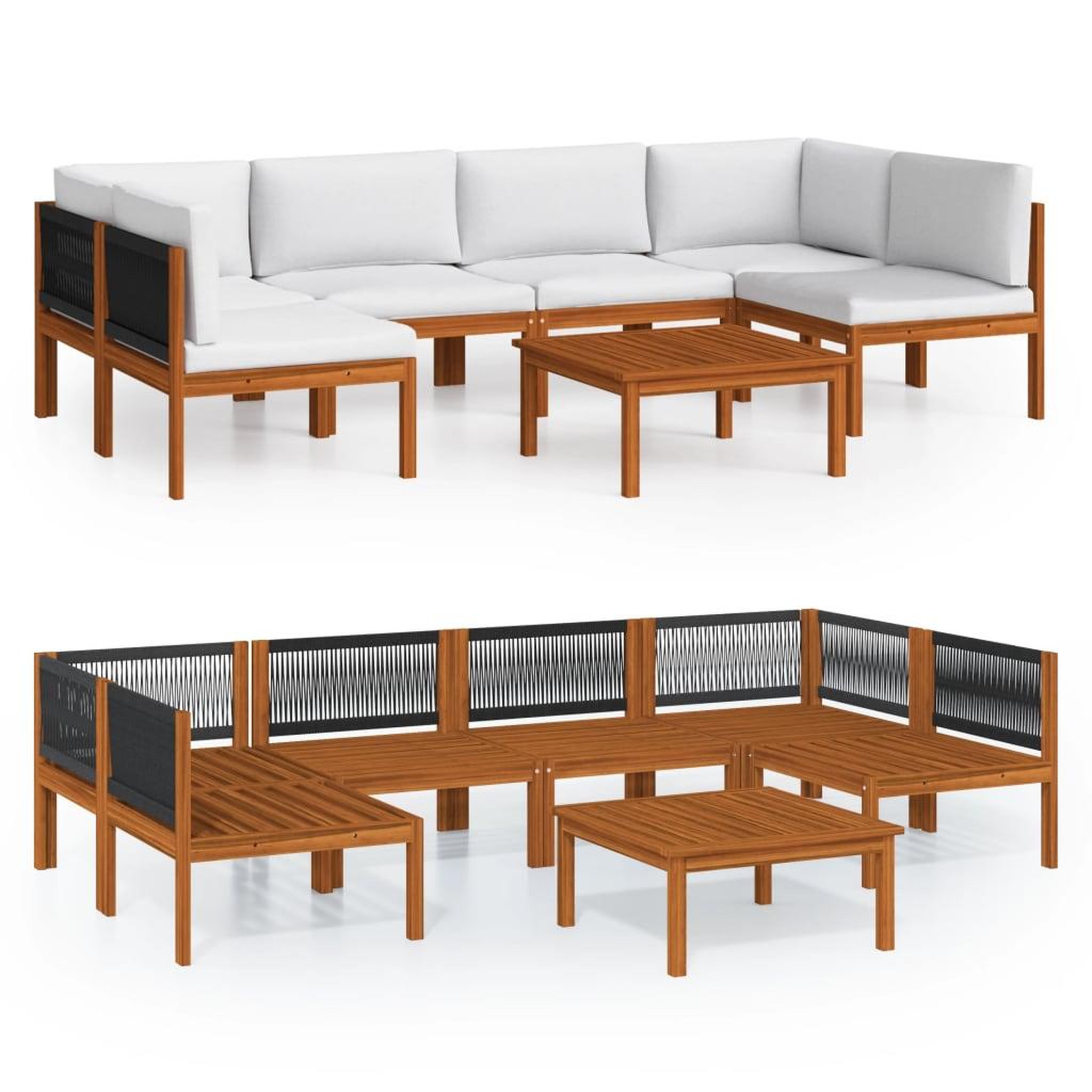 Voir la diapositive 2 : VIDAXL Salon de jardin 7 pcs avec coussins Creme Bois d'acacia solide