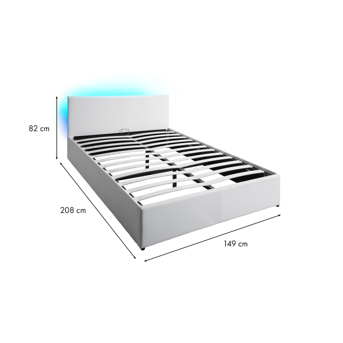 Lit coffre 140x190 cm avec sommier à lattes et tête de lit LED WILLOW