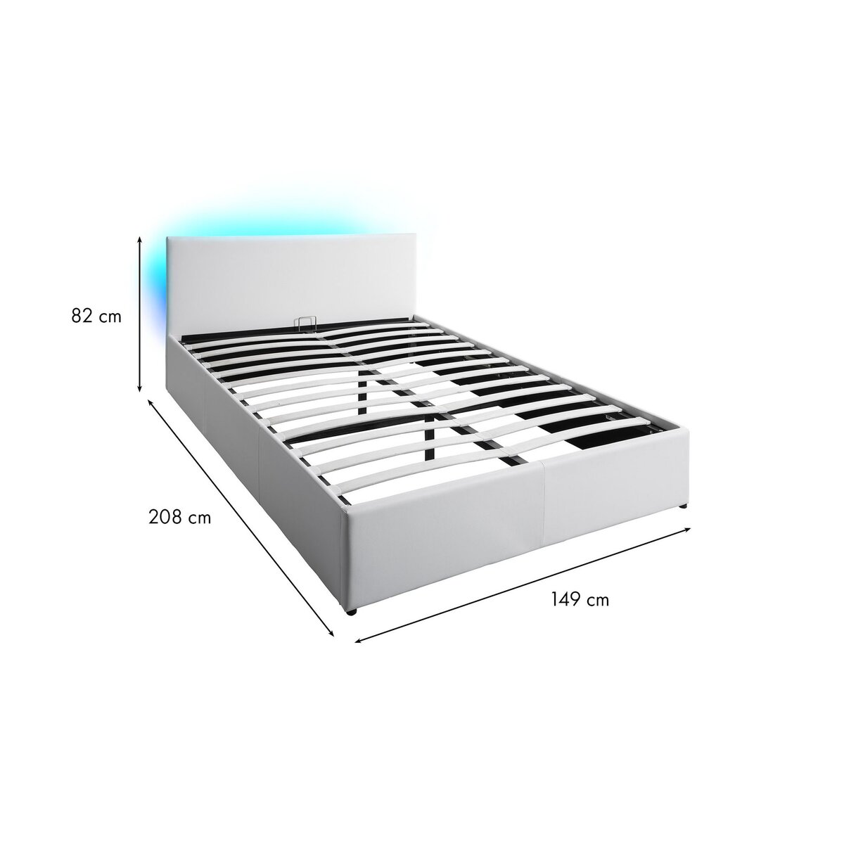 Lit coffre 140x190 cm avec sommier à lattes et tête de lit LED WILLOW