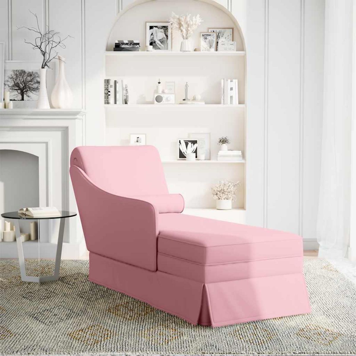 VIDAXL Fauteuil long avec traversin et accoudoir droit rose velours
