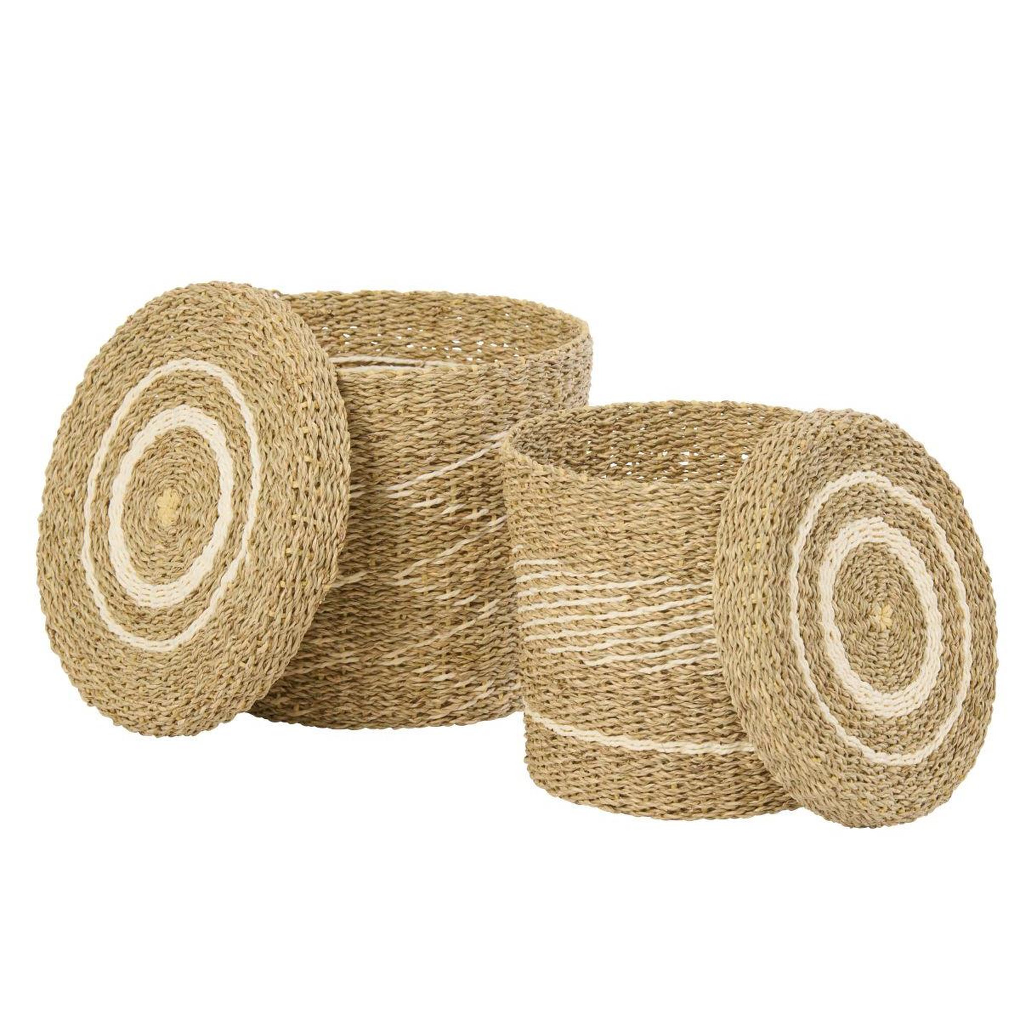 Voir la diapositive 2 : J-LINE Lot de 2 paniers de rangement  seann  32cm naturel & blanc