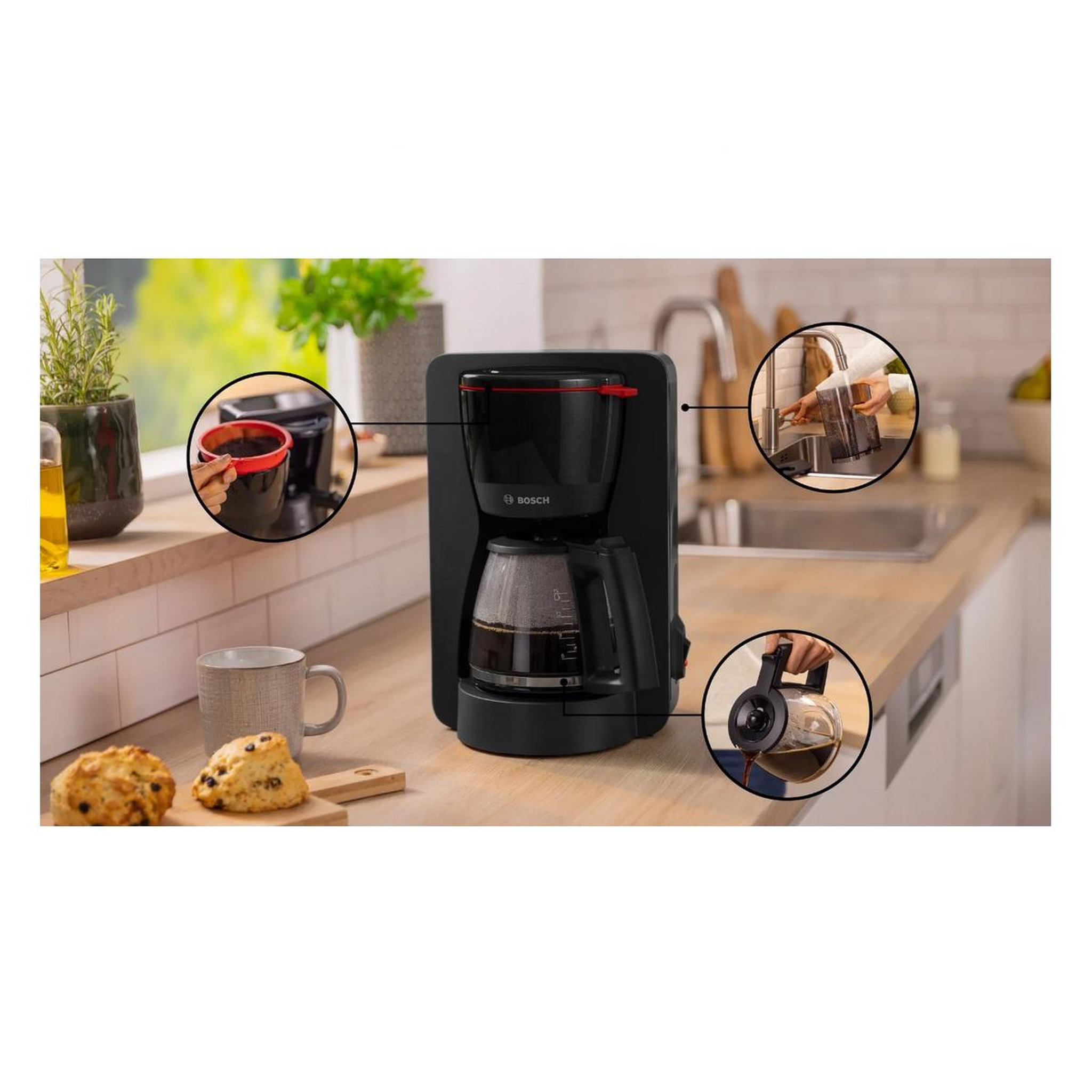 Voir la diapositive 2 : BOSCH Cafetière filtre 15 tasses 1200w noir - tka2m113