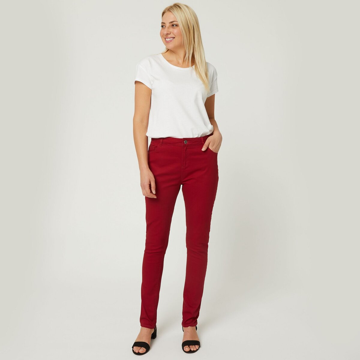 INEXTENSO Pantalon slim twill rouge femme pas cher Auchan