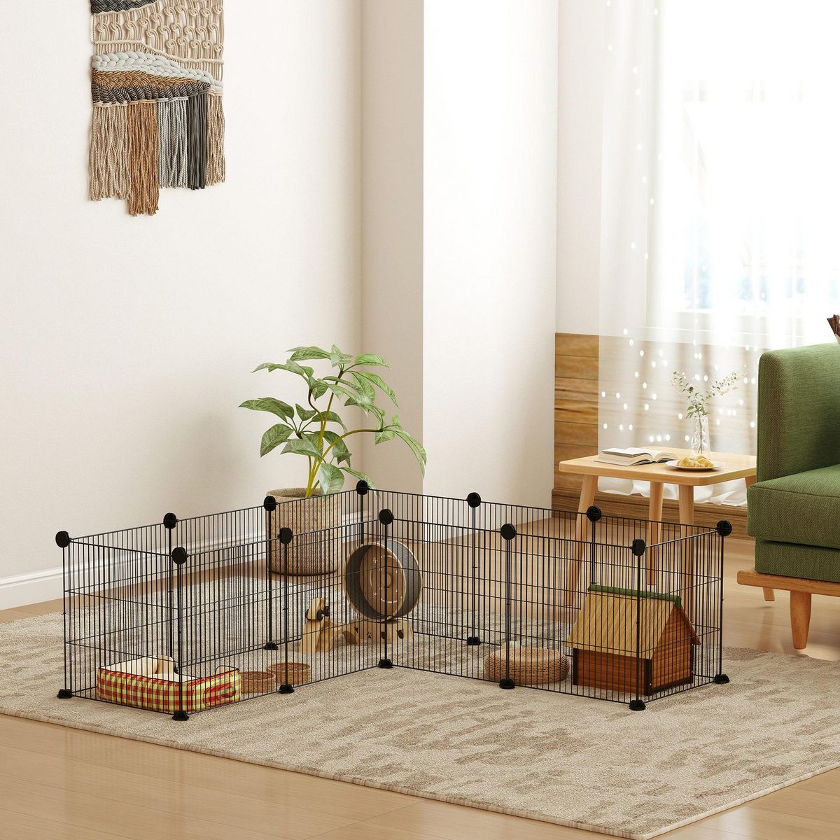 PAWHUT Cage parc enclos animaux domestiques L 140 x l 70 x H 35 cm bords arrondis fil métallique noir