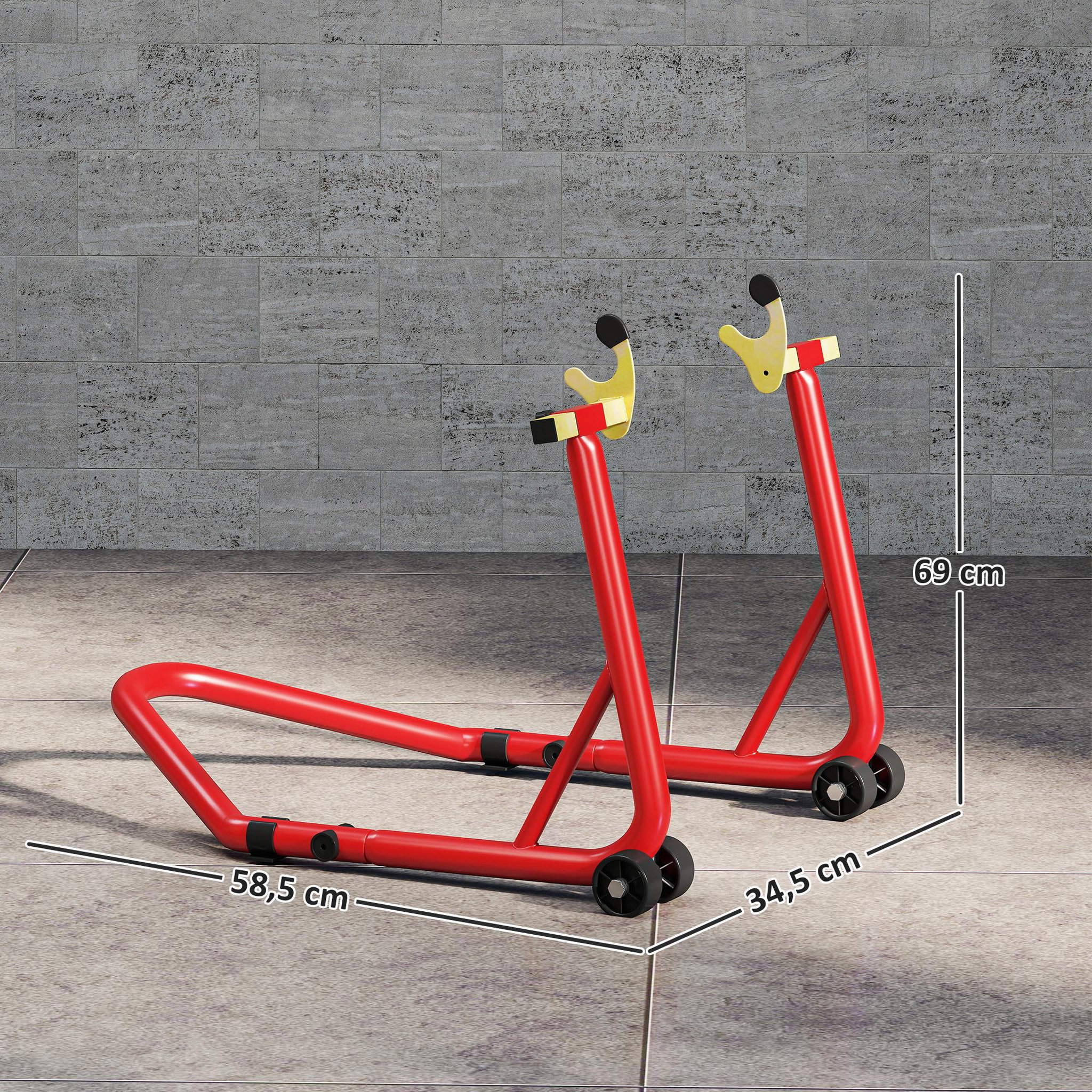 Voir la diapositive 3 : HOMCOM Bloque roue arrière de moto capacité 544Kg acier largeur 310-380 ou 300-400mm rouge