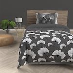 SOLEIL D'OCRE Parure housse de couette en coton 57 fils/cm2 140x200 cm GINKGO, par Soleil d'Ocre. Coloris disponibles : Gris