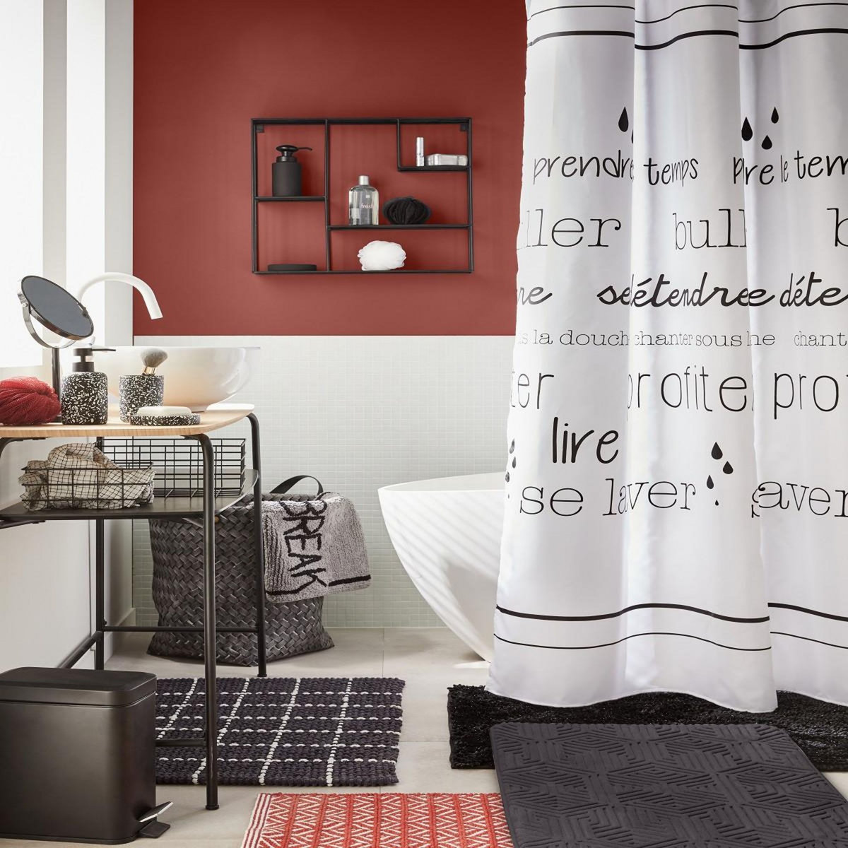 GUY LEVASSEUR Tapis de bain déco fil doré en polyester 60x120cm