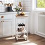 Voir la diapositive 2 : HOMCOM Chariot de service desserte de cuisine à roulettes 2 étagères + plateau amovible + tiroir bois de pin MDF