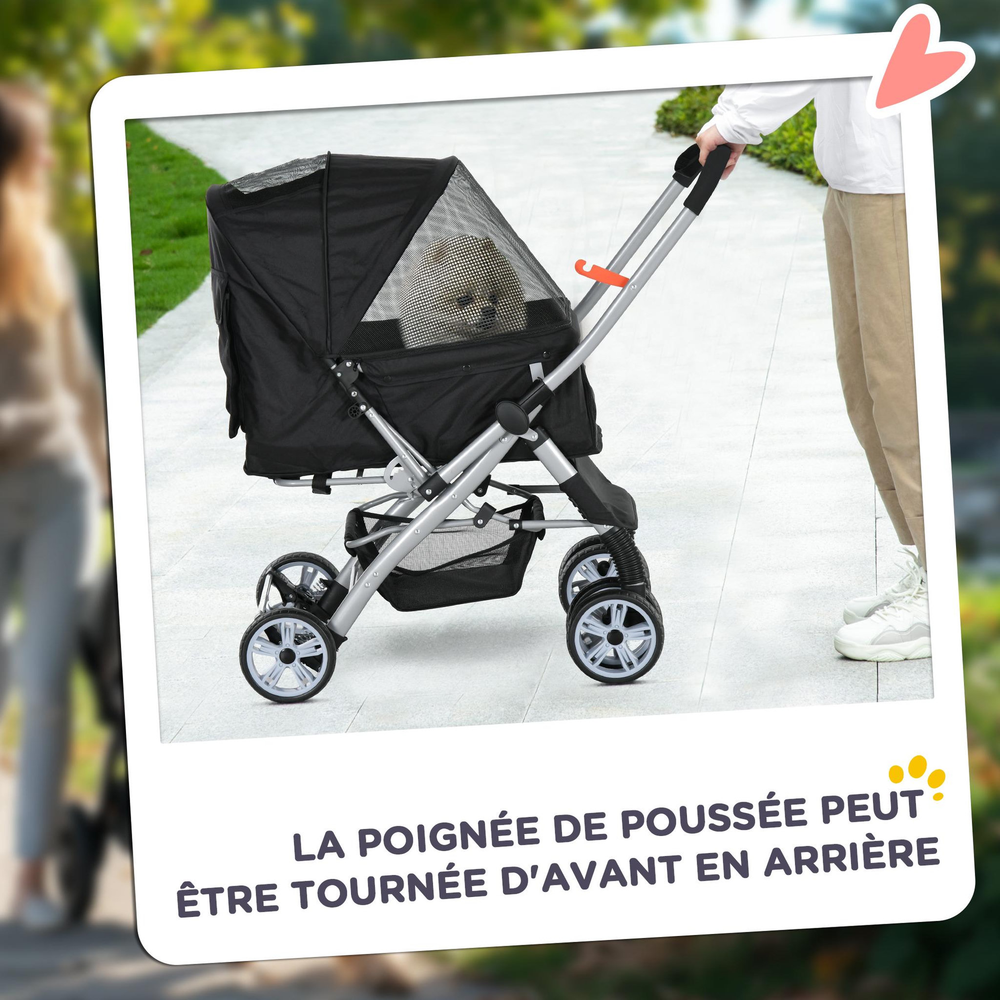 Voir la diapositive 4 : PAWHUT Poussette buggy pliable chien chat panier et sac de rangement attaches sécurité housse réglable poignée réversible acier oxford noir