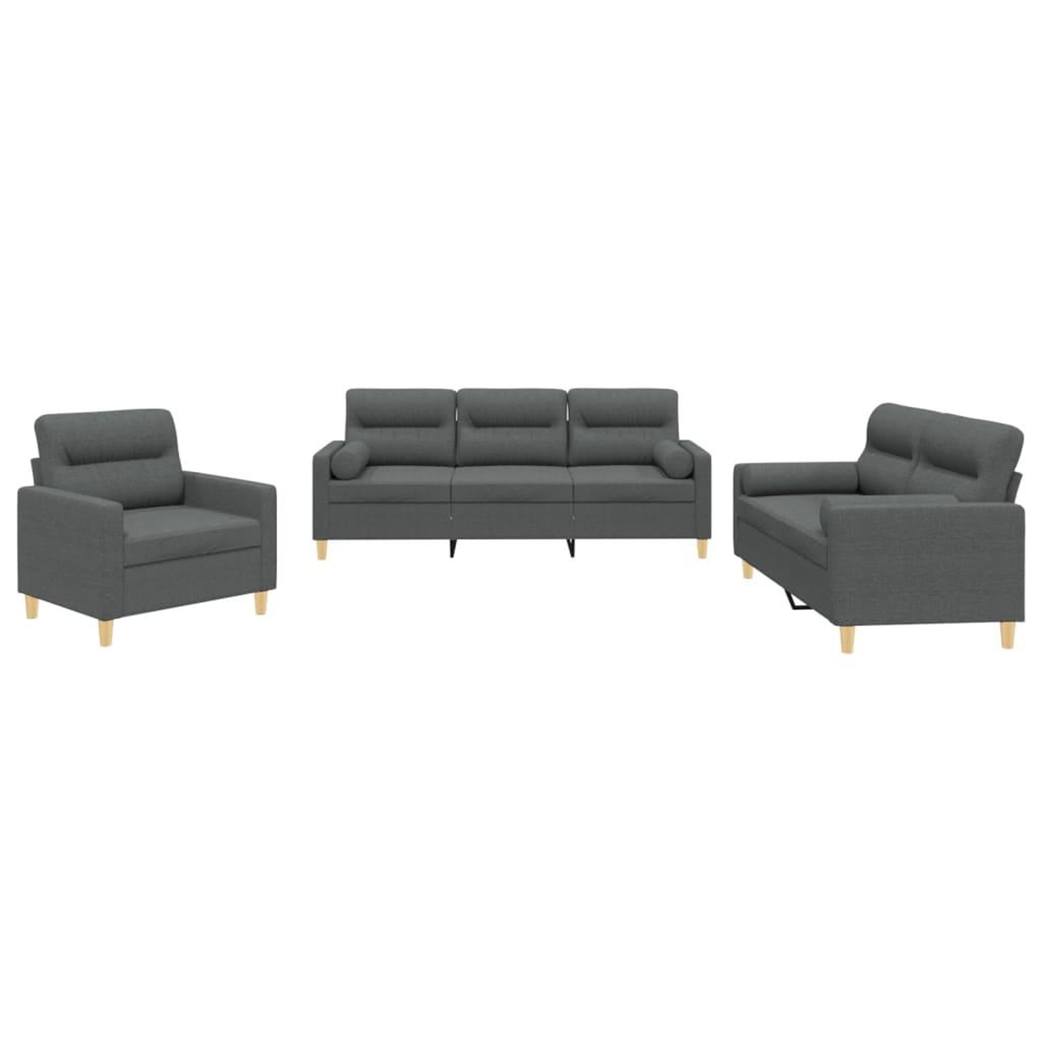 Voir la diapositive 2 : VIDAXL Ensemble de canapes 3 pcs coussins gris fonce tissu