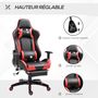 Voir la diapositive 5 : HOMCOM Chaise de bureau gaming style baquet racing pivotant inclinable réglable avec coussins repose-pieds synthétique noir rouge