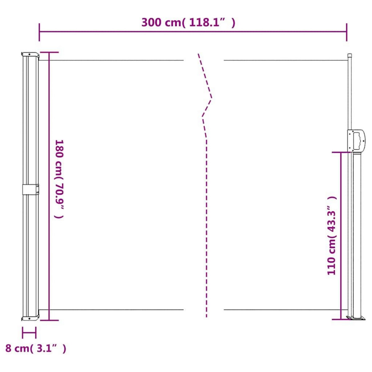 VIDAXL Auvent lateral retractable noir 180x300 cm