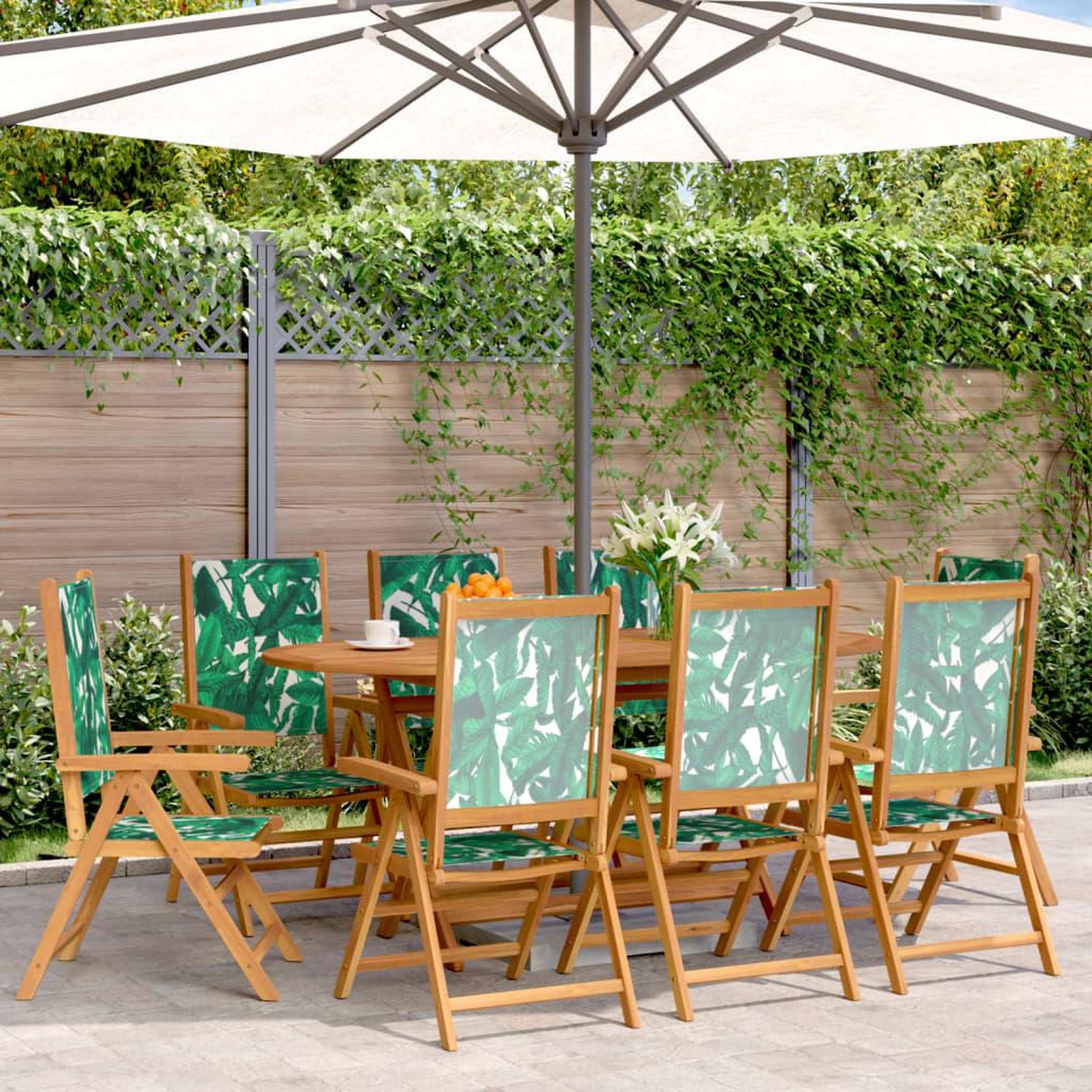 VIDAXL Chaises inclinables de jardin lot de 8 vert tissu bois massif