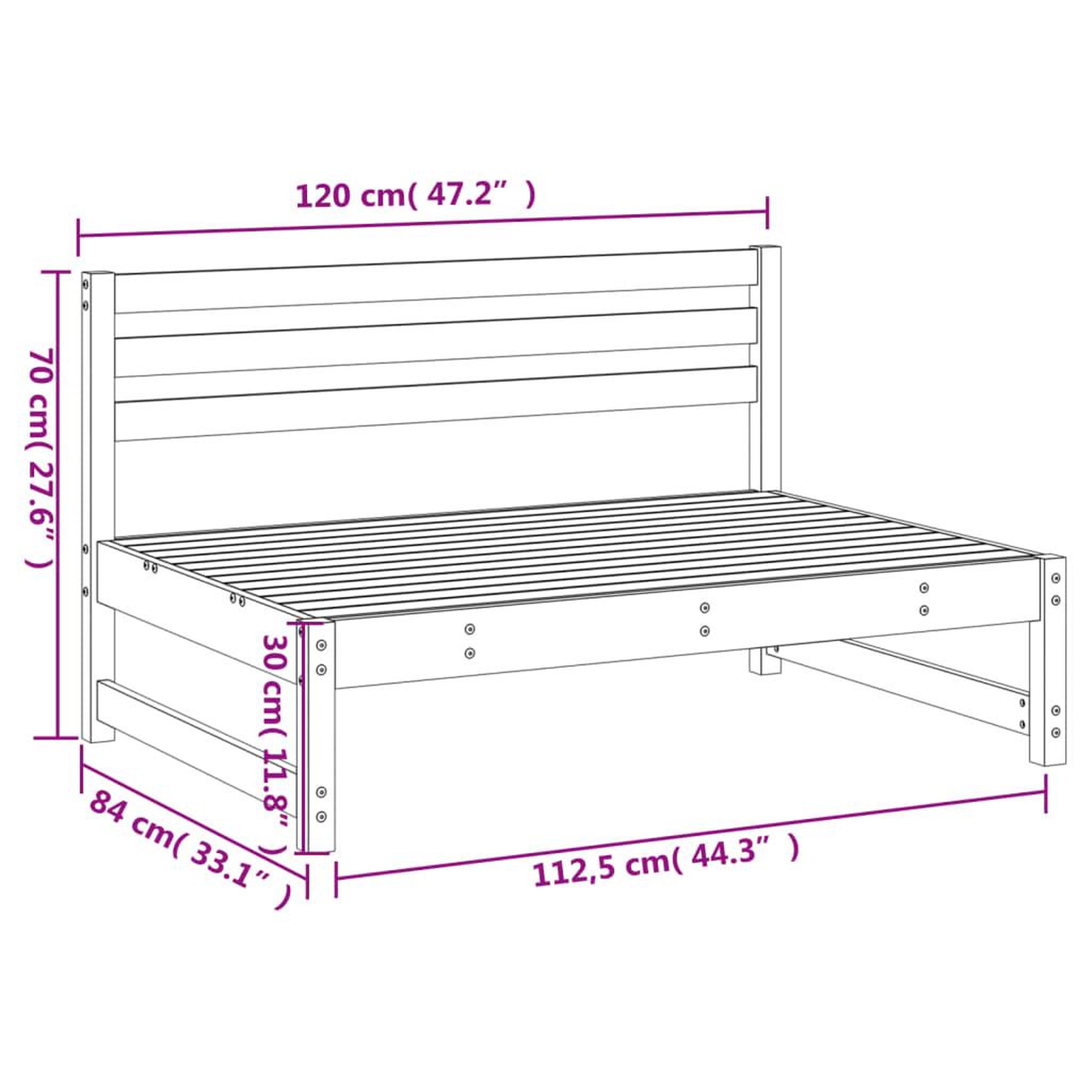 Voir la diapositive 6 : VIDAXL Canape central de jardin blanc 120x80 cm bois de pin massif