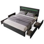 MERAX Lit avec tiroirs et LED Lin. Coloris disponibles : Gris, Noir