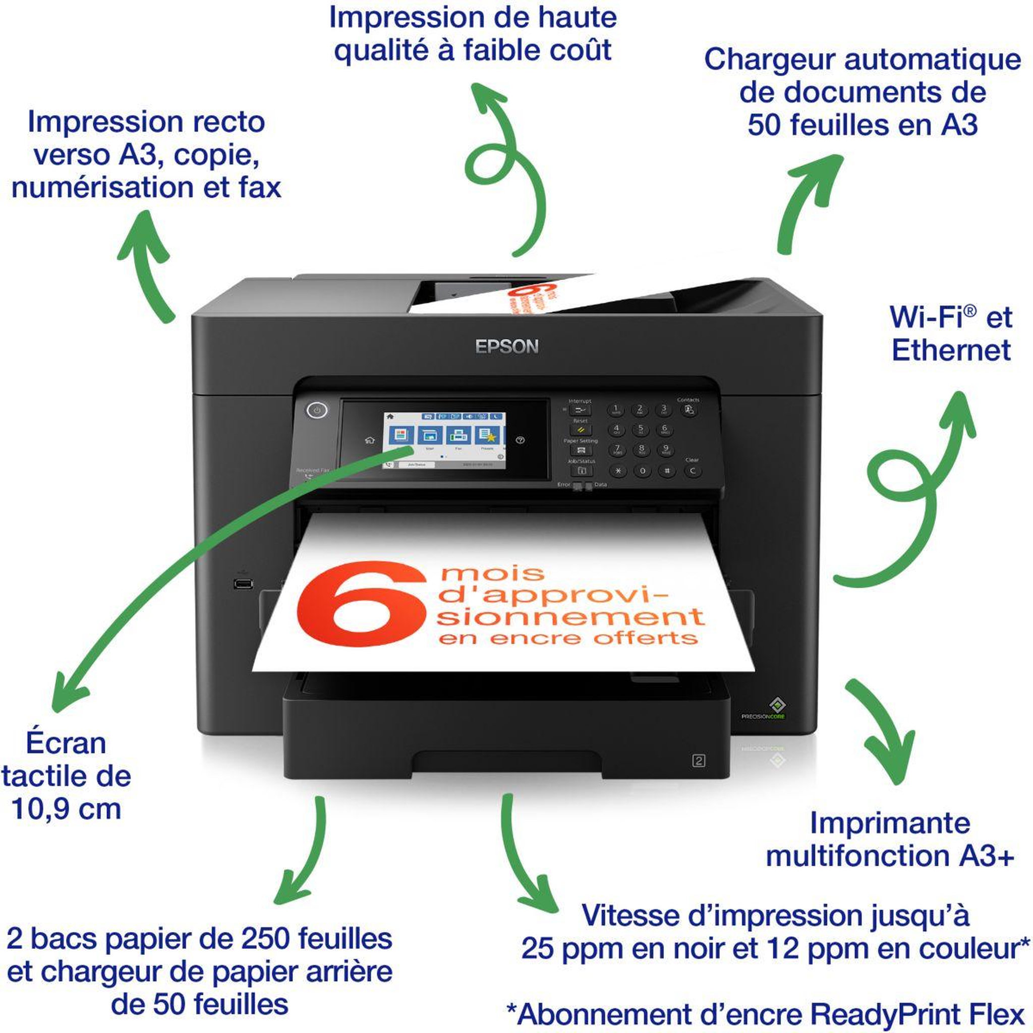 Voir la diapositive 2 : Epson Imprimante jet d'encre WorkForce WF-7840DTWF