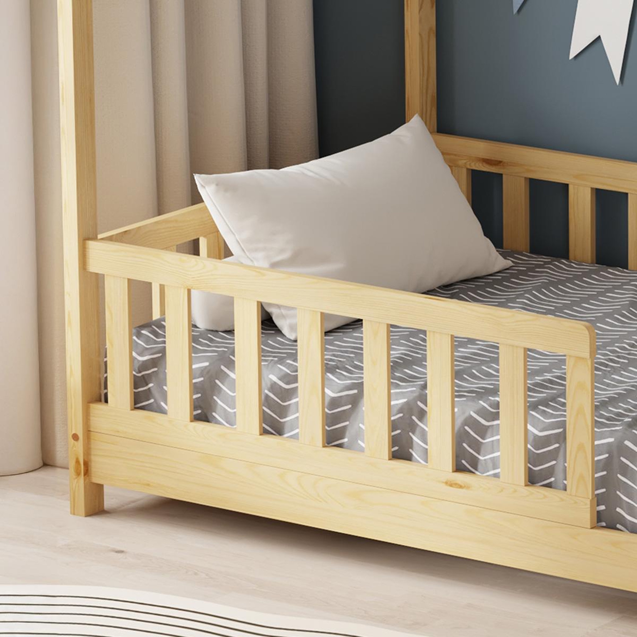 Voir la diapositive 4 : MINEA Minea | lit cabane avec barrière tchoupi 90x190 cm (matelas non inclus)