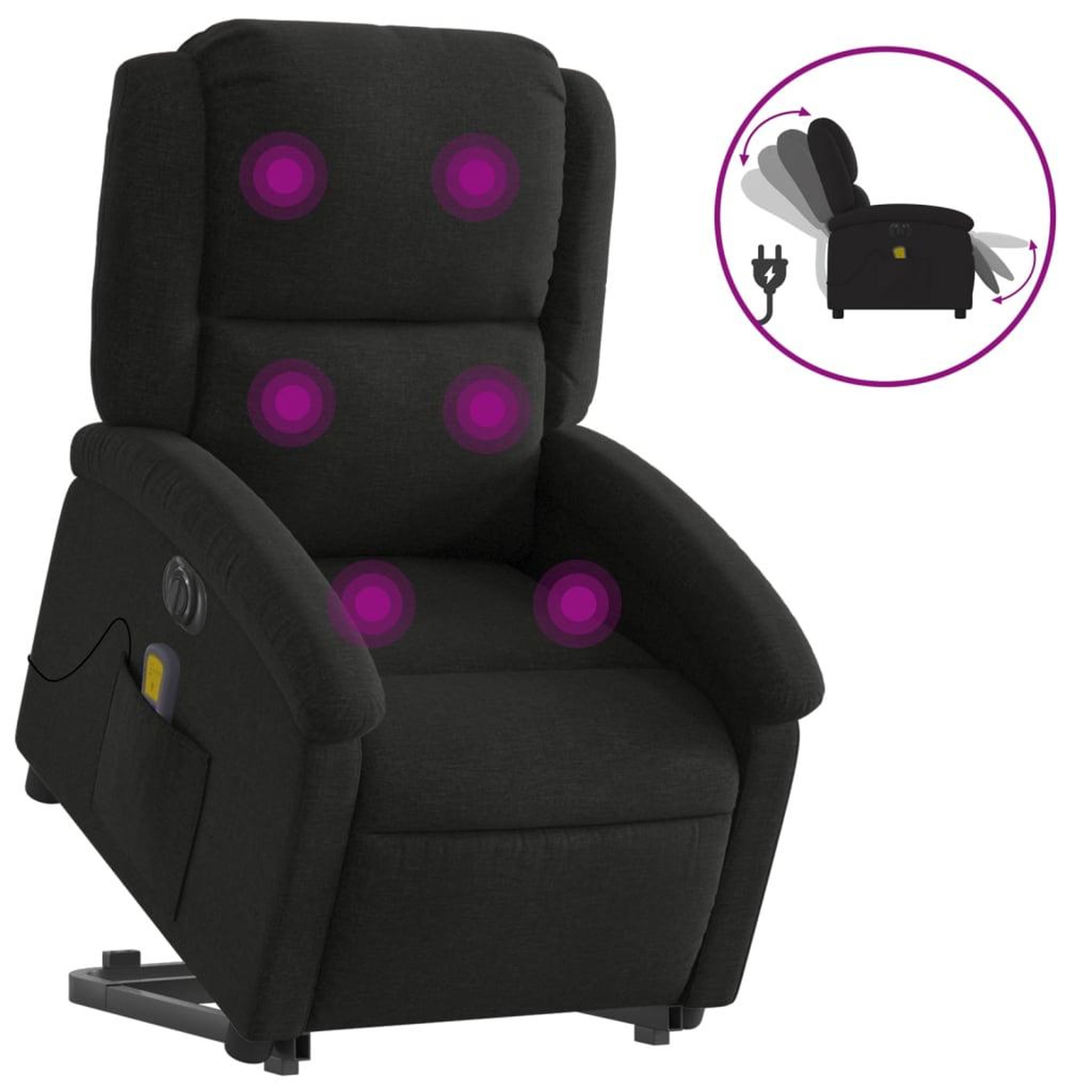 Voir la diapositive 2 : VIDAXL Fauteuil inclinable de massage electrique Noir Tissu