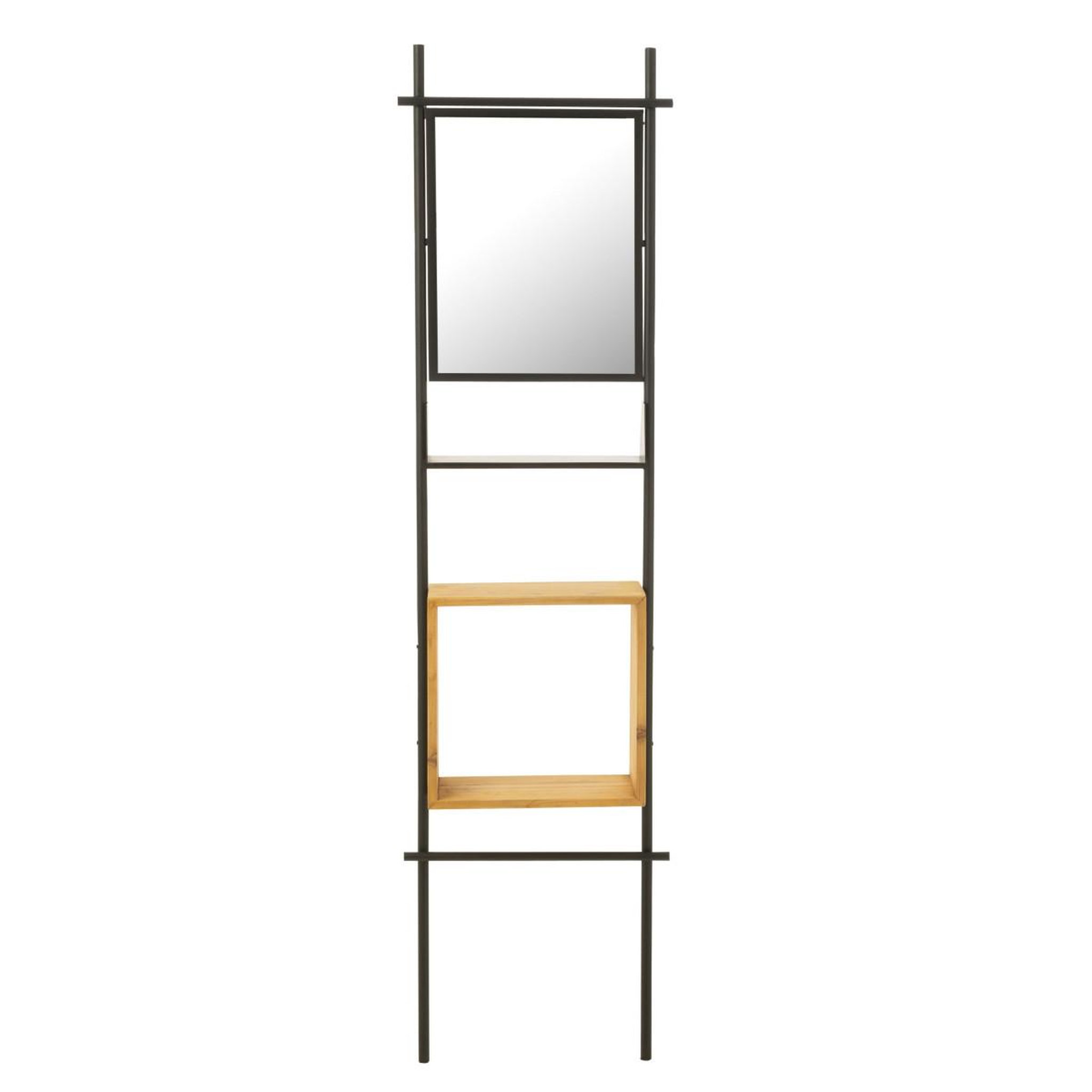 Voir la diapositive 2 : J-LINE Étagère Murale & Miroir  Tina  180cm Noir & Naturel