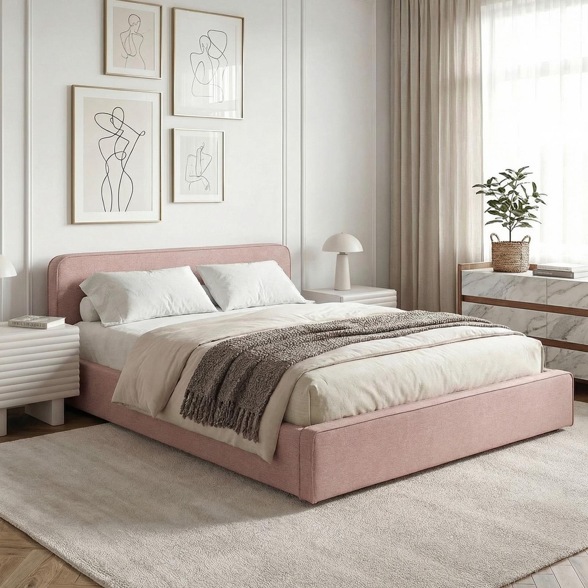 Voir la diapositive 2 : IDIMEX Lit double BELARTI 140 x 190 cm, revêtement en tissu