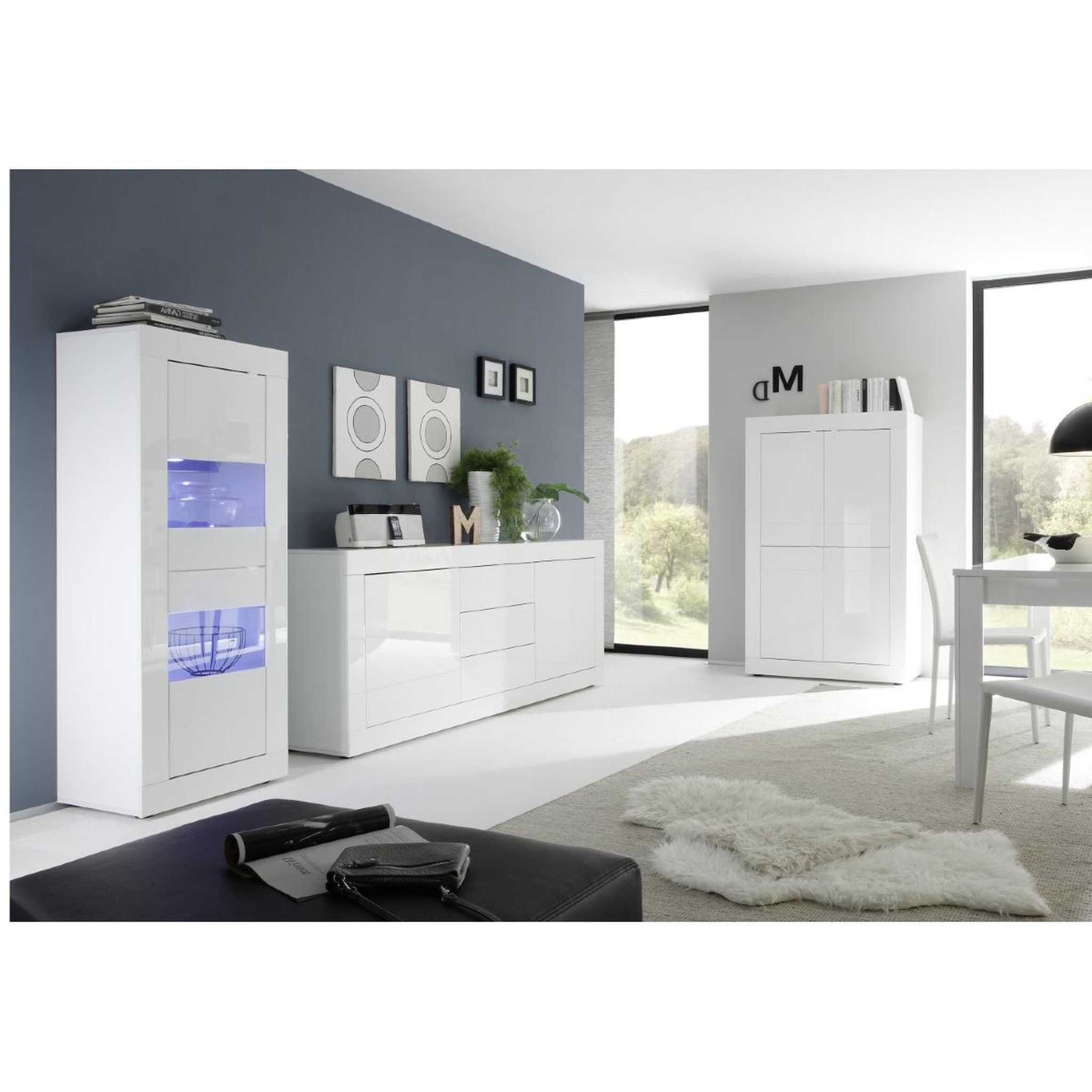 Voir la diapositive 5 : JLC KREATION Vitrine moderne blanc laqué 1 porte CALIA