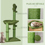 Voir la diapositive 5 : PAWHUT Arbre à chat griffoirs design cactus - hamac, 3 jouets pompons suspendus - panneaux peluche sisal vert