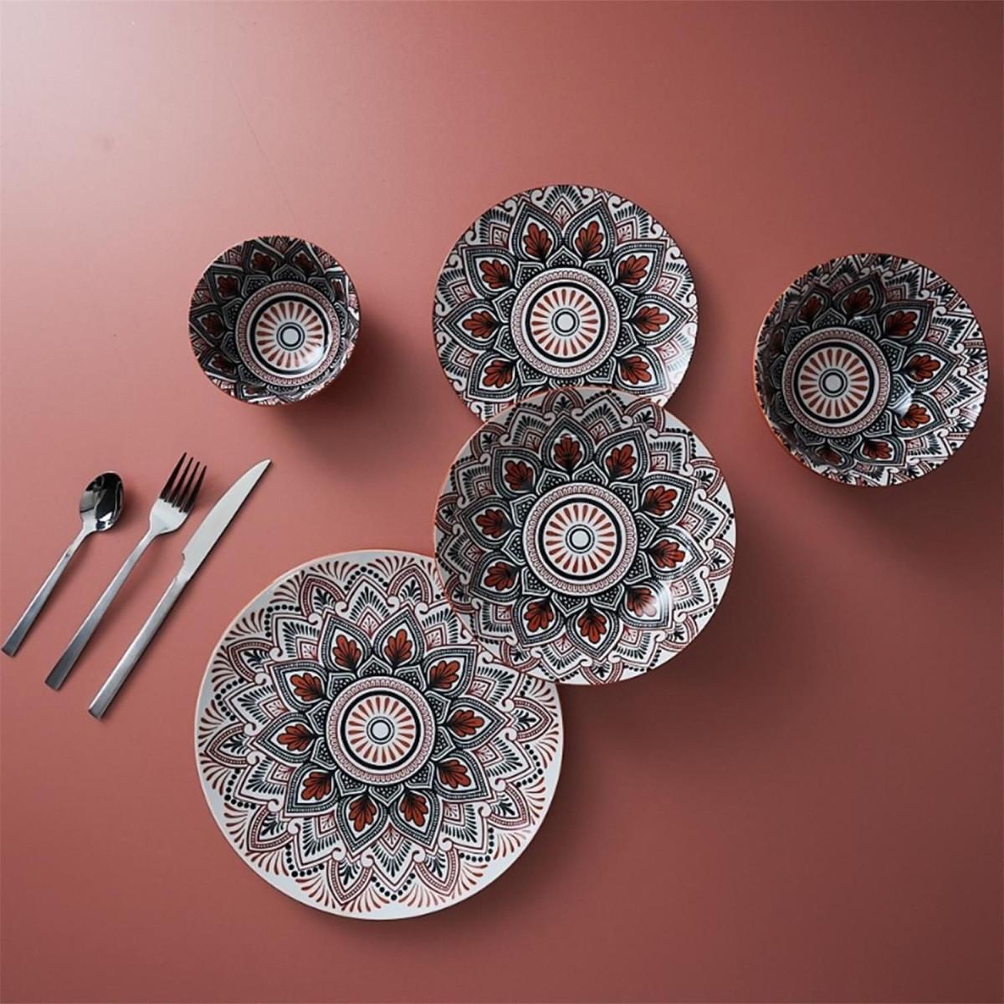 Voir la diapositive 4 : The Home Deco Factory Lot de 6 assiettes à dessert  mandala  19cm orange