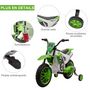 Voir la diapositive 4 : HOMCOM Moto cross électrique pour enfant 3 à 5 ans 12 V 3-8 Km/h avec roulettes latérales amovibles dim. 106,5L x 51,5l x 68H cm vert